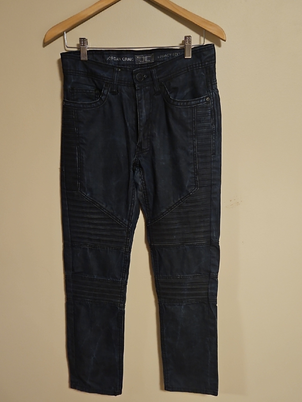 Jordan Craig Men's Dark Blue Ribbed Moto Jeans